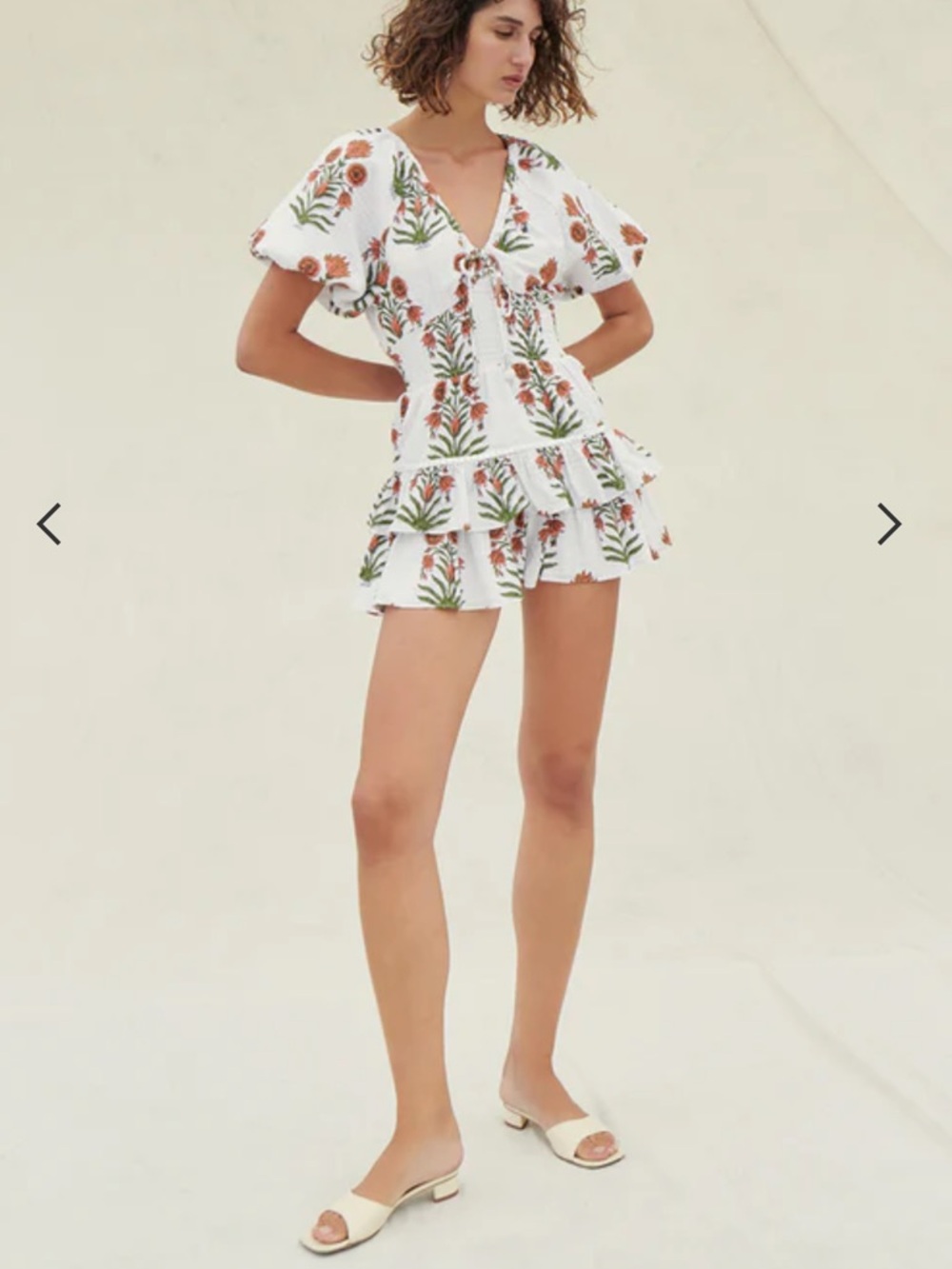 SAYLOR White Dress with Subtle Pink and Olive Floral Accents - Picture 3 of 16